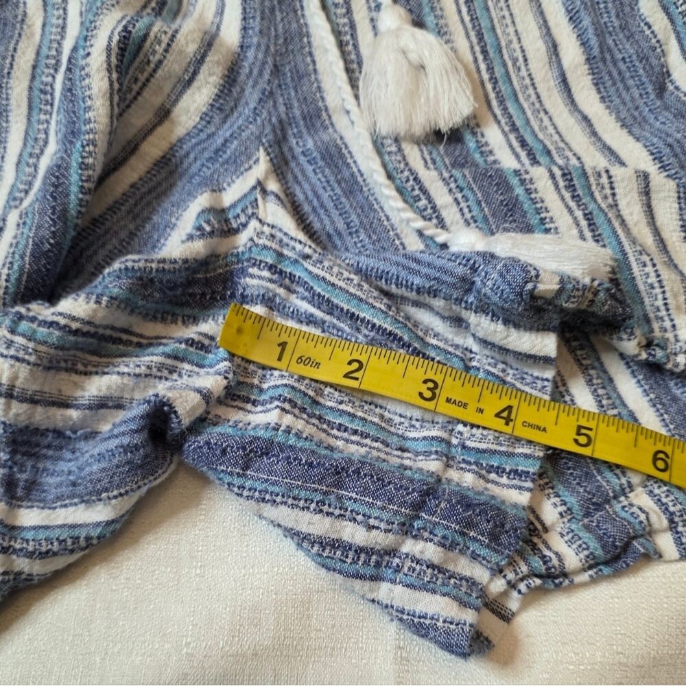 Briggs Blue and White Striped Linen Blend Shorts Elastic Waist Tassel Size XL - Picture 2 of 10